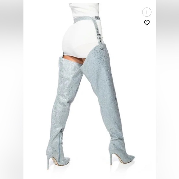 SOLD‼️ GORGEOUS Light Blue RHINESTONE thigh high Boots Sz 11 BRAND NEW - Picture 2 of 7